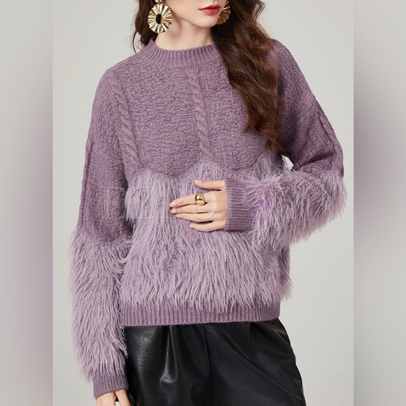 #175 Mink Cashmere Knitted Fur Stitching Twists Pullovers Winter Soft Sweaters - Picture 7 of 15